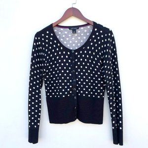 WHITE HOUSE BLACK MARKET Sweater Black & White Polka Dot Snap Up Cardigan